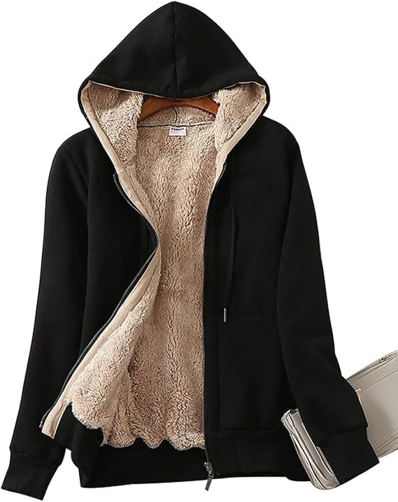 Yeokou Women's Casual Full Zip Up Sherpa Lined Hoodie Sweatshirt Jacket Coat | Amazon (US)
