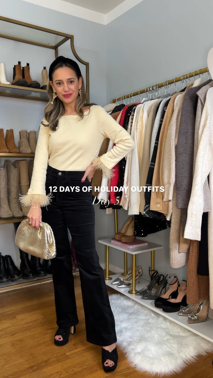 12 DAYS OF HOLIDAY OUTFITS ✨Day 5 of 12 

Bring the drama to your next festivity without ruffling any feathers but...your own. 🪶🖤✨

The BEST part about this cream feathered shirt is the feather trim is removable for easy machine washing 👌(GENIUS!) Shirt also comes in colors black and striped. 

I paired this piece with a velvet blazer +  flare pants & statement martini earrings for a party-perfect look 🍸


#LTKfindsunder50 #LTKHoliday #LTKsalealert