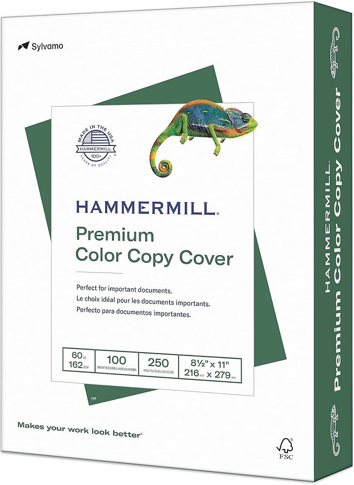 Hammermill Cardstock, Premium Color Copy, 60 lb, 8.5 x 11 - 1 Pack (250 Sheets) - 100 Bright, Mad... | Amazon (US)