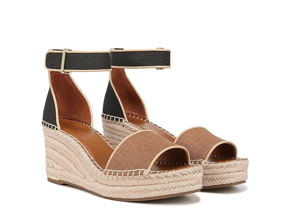 Franco Sarto Clemens Raffia Espadrille Wedge Heel Sandals Women's Sandals Tan/Black Fabric : 9.5 M, Leather/Suede | Zappos