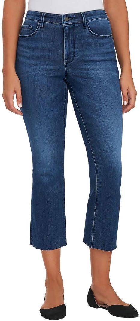 Social Standard Women's Jeans Mid-Rise Stretch Raw Hem Crop Cropped Denim Blue (Size 8) | Amazon (US)