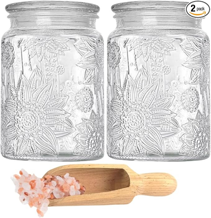 ANSQU 2-Pack Glass Bath Salt Jar with Wooden Scoop, 23.7oz Bath Salt Container with Lid, Coffee G... | Amazon (US)