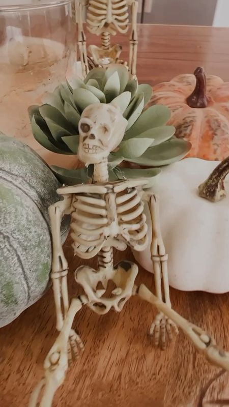 Love how these little skeletons got my fall decor ready for Halloween! It’s an affordable way to decorate for the season. Find these guys at the dollar tree or online through the links below!
My wooden tray, table runner and & ceramic white pumpkins are from Home Goods. 

#LTKHalloween #LTKhome #LTKfindsunder50