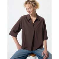 Uniqlo - Rayon Skipper Collar Blouse (3/4 Sleeve) - Dark Brown | UNIQLO (UK)