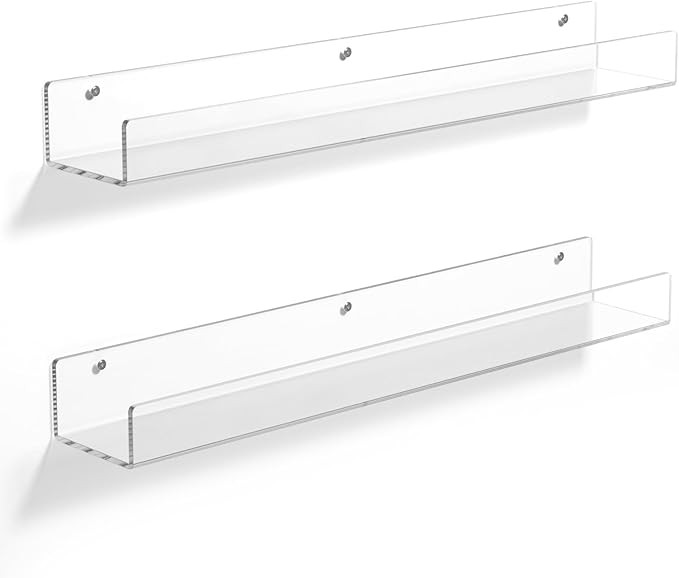 NIUBEE Acrylic 2 Packs Invisible Floating Bookshelves 24 inches,Kids Clear Wall Bookshelves Displ... | Amazon (US)