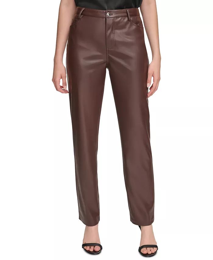 Calvin Klein Women's Faux-Leather Straight Leg Pants - Macy's | Macy's