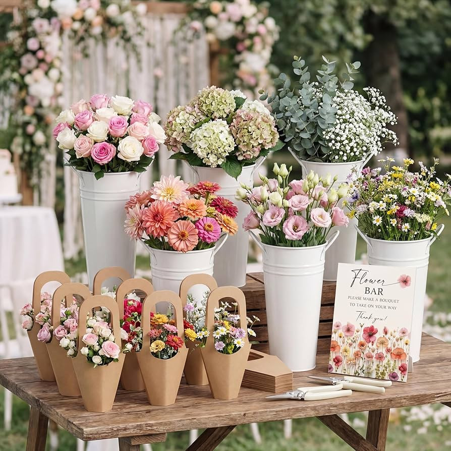 LEIFIDE Flower Bar Buckets Set Kit Bloom Bar Supplies Include Wood Sign Gift Bags Iron Bucket Gar... | Amazon (US)