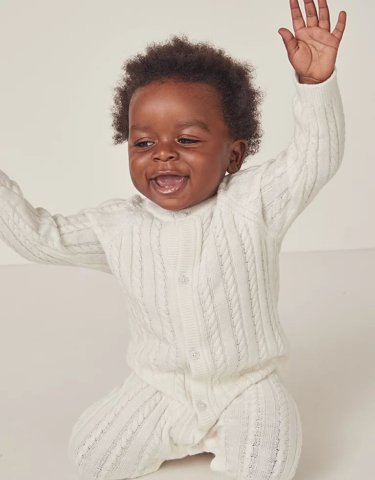 Organic Cotton And Wool Cable Knitted Romper (0–24mths) | The White Company UK & ROW