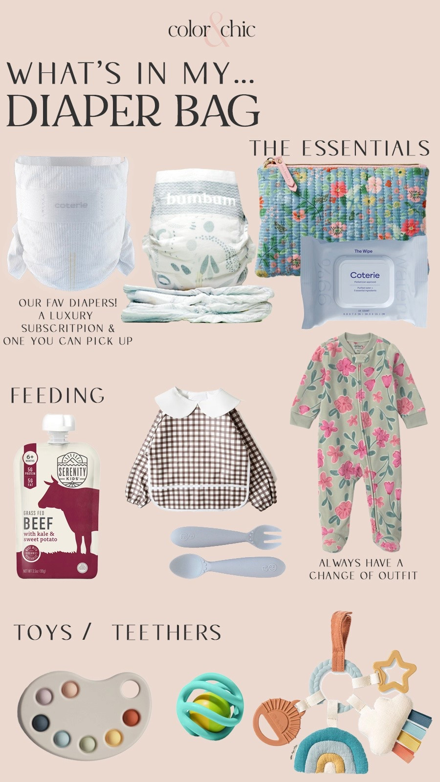 What’s in my diaper bag at all times! From our favorite diapers and travel pack of wipes to a change of clothes, a pouch just in case, bib, toys and more.

#LTKmomlife #LTKBaby