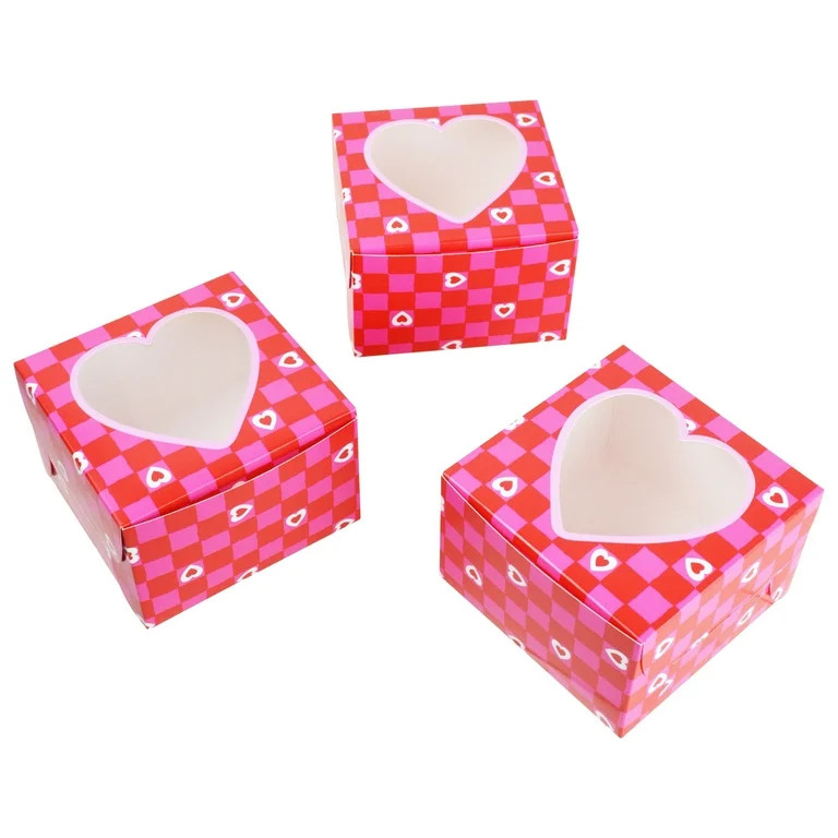 Small Checker Heart Treat Boxes, Red and Pink, 4.5" x 4.5", 3 Count, Valentine's Day by Way To Ce... | Walmart (US)