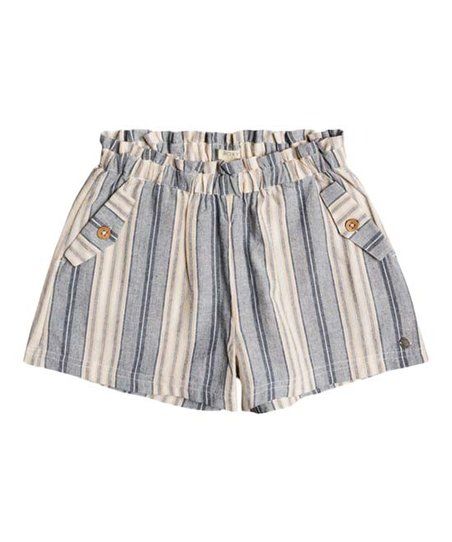 Gray & Beige Mood Indigo Stripe Button-Pocket Shorts - Girls | Zulily