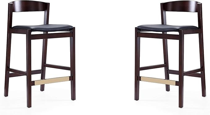 Manhattan Comfort Klismos Counter Stool in Black and Dark Walnut (Set of 2) | Amazon (US)