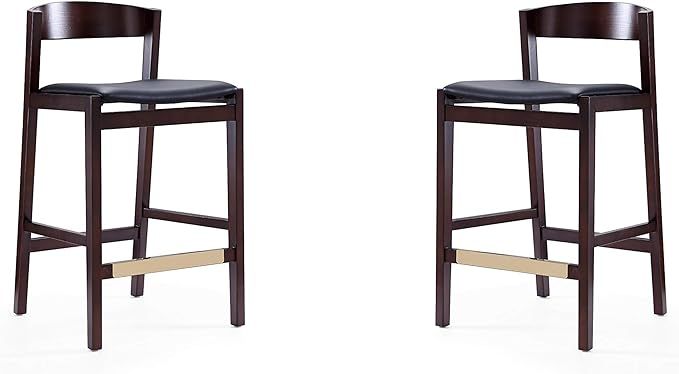 Manhattan Comfort Klismos Counter Stool in Black and Dark Walnut (Set of 2) | Amazon (US)