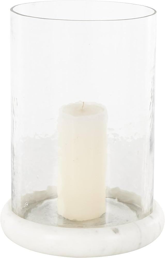 Deco 79 Glass Pillar Candle Holder with White Marble Base, 9" x 9" x 13", Clear | Amazon (US)