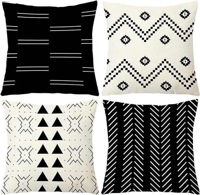 Ftuency Pillow Covers 18x18 Inches Set of 4, Modern Geometric Decorative Throw Pillow Cover, Squa... | Amazon (US)