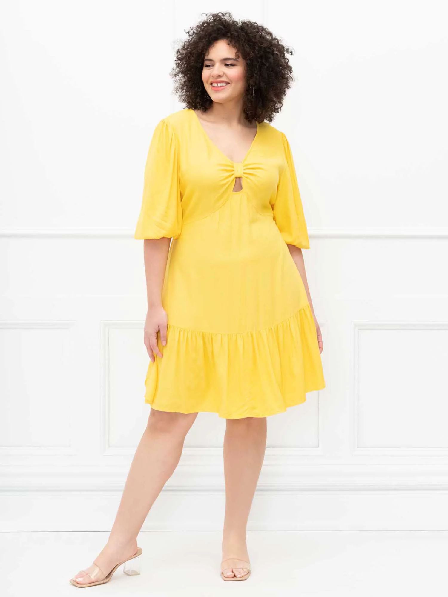 ELOQUII Elements Women's Plus Size Knot Front Flounce Dress | Walmart (US)