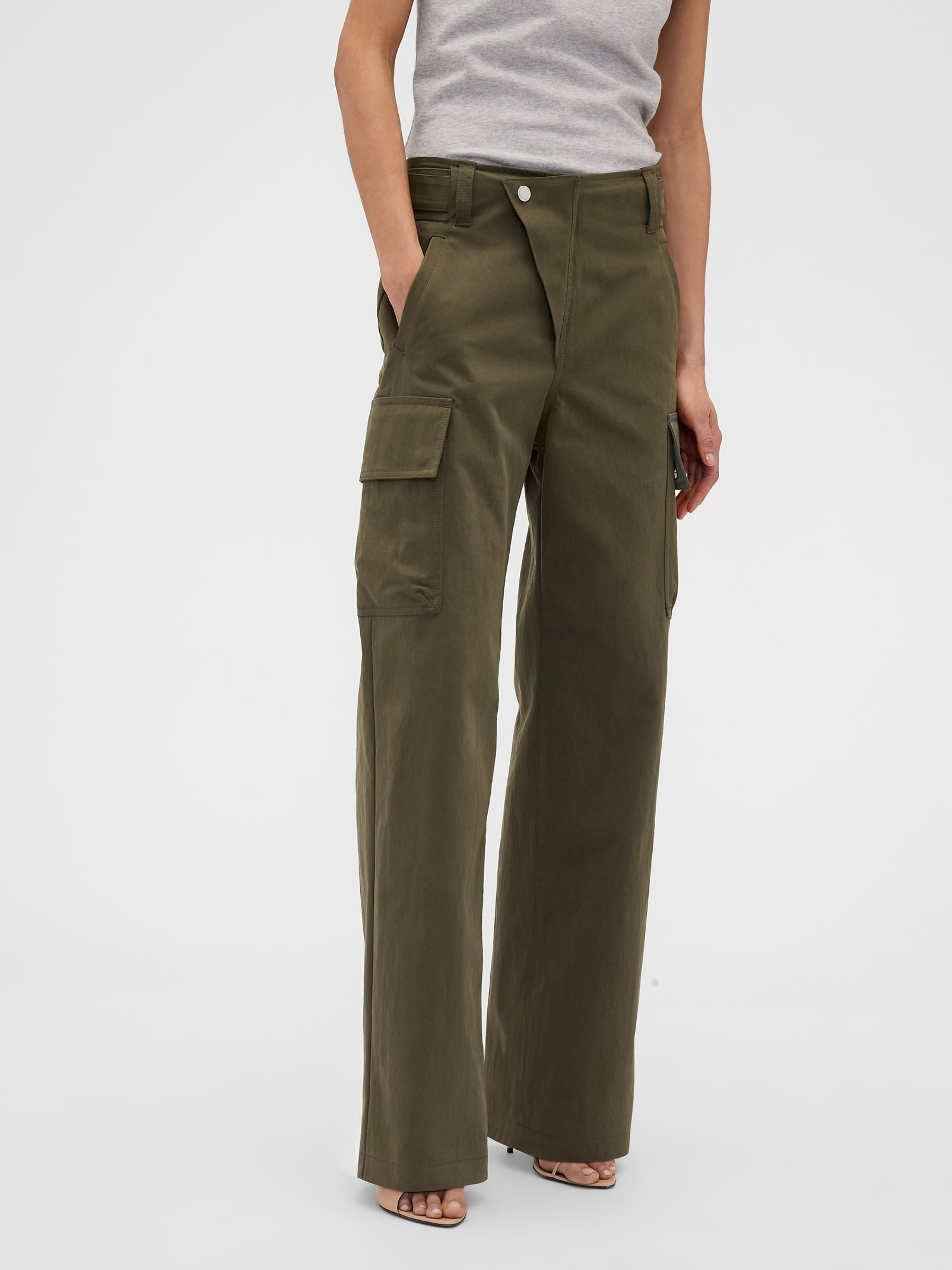 Gap x Victoria Beckham Khaki Green High Waisted Cargo Trousers | Gap | GAP UK