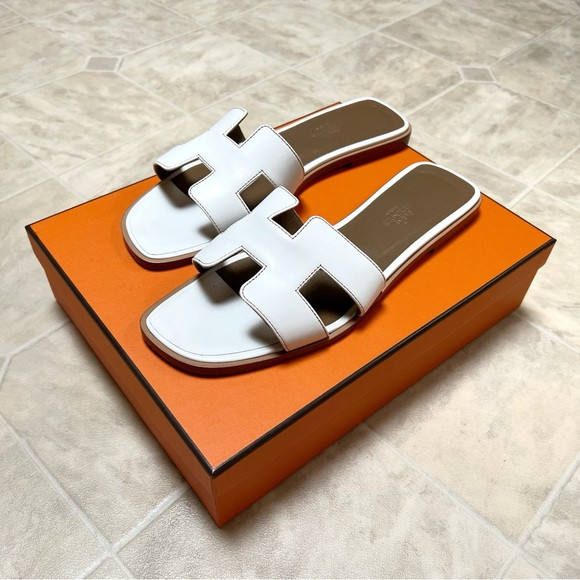 USED Authentic Women’s Hermes White Oran Sandals | Poshmark