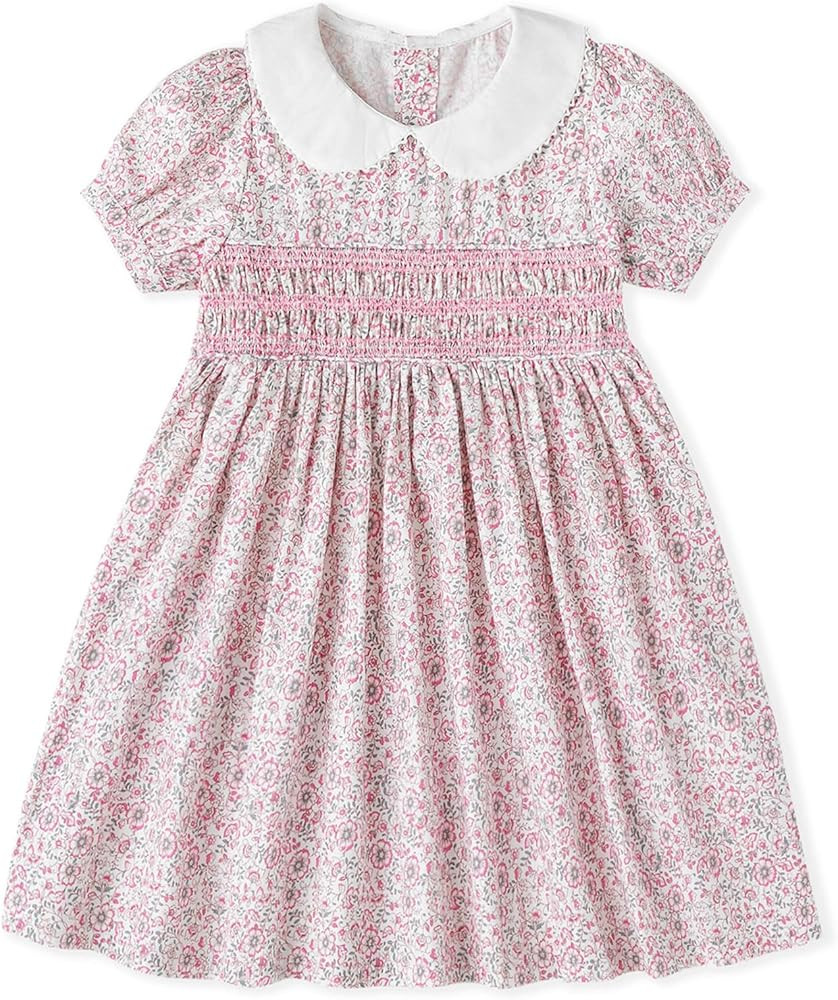 Curipeer Little Girls Summer Dress Floral Short Sleeve Cotton Casual Outfits Beach Dress 2-8Y | Amazon (US)