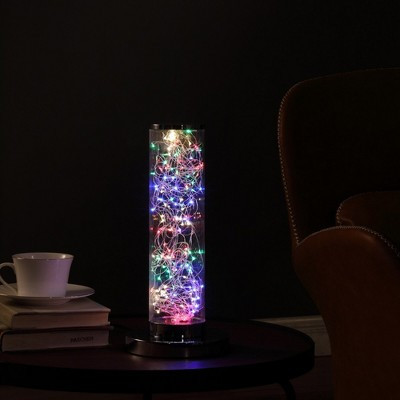 GDFStudio Stefan Modern Metal Column Table LED Lamp with Exposed Multi-Colored Rope Design, Silver | Target