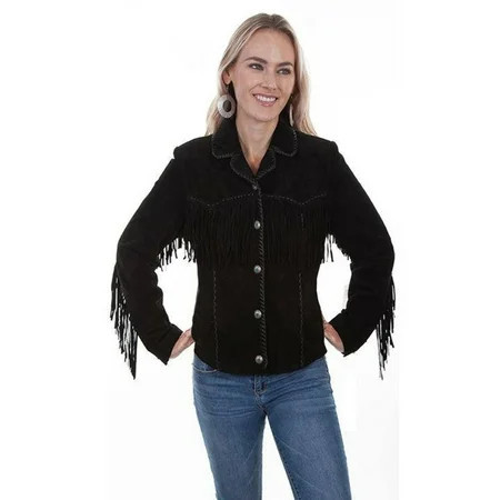 Scully Black Womens Suede Fringe Jacket Black XX-Large | Walmart (US)