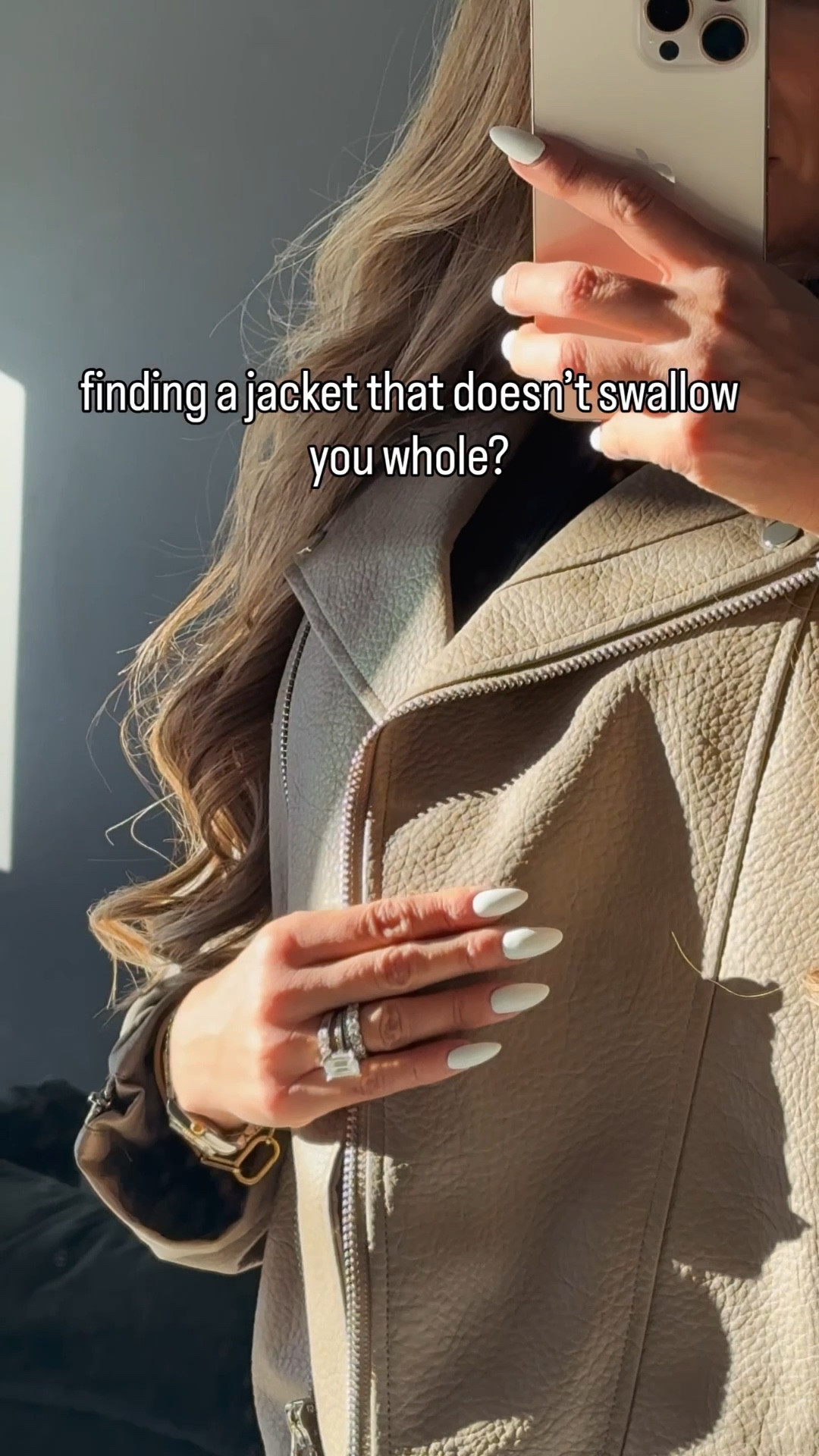 The winter jacket that finally fits us petite girls without looking like we’re drowning in fabric.
This taupe faux leather biker jacket is giving designer vibes at under $55. The oversized fit is intentional but proportioned for shorter frames — I’m 5’3” and the XShits perfectly.
3 ways I’m styling it:
→ With cream wide leg trousers for brunch
→ Over a mini dress for date night
→ With black jeans and sneakers for everyday
Runs true to size. I’m 5’3”, 118 lbs, 26” waist wearing S. 
Tap to shop + see everything I’m wearing 🔗

#LTKootd #LTKSaleAlert #LTKPetite