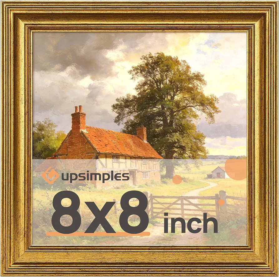 upsimples Vintage 8x8 Picture Frames, Antique Gold Frames Display 4x4 with Mat or 8 x 8 Without f... | Amazon (US)