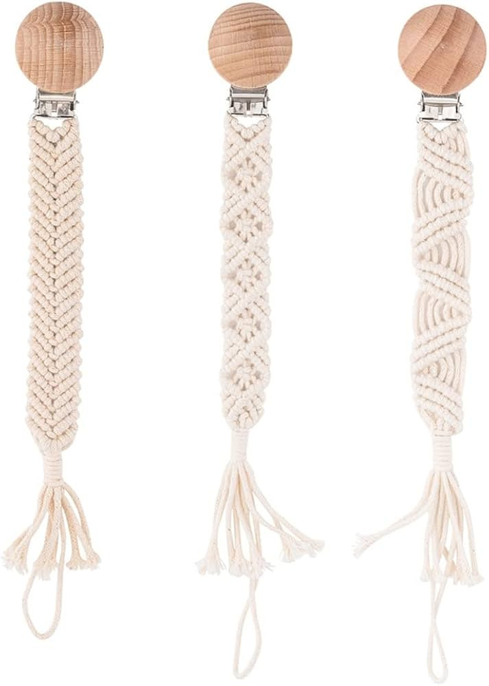 Pacifier Clip for Boys Girls Boho Handmade Braided Baby Pacifier Holder Leash Wooden Clips Cotton... | Amazon (US)