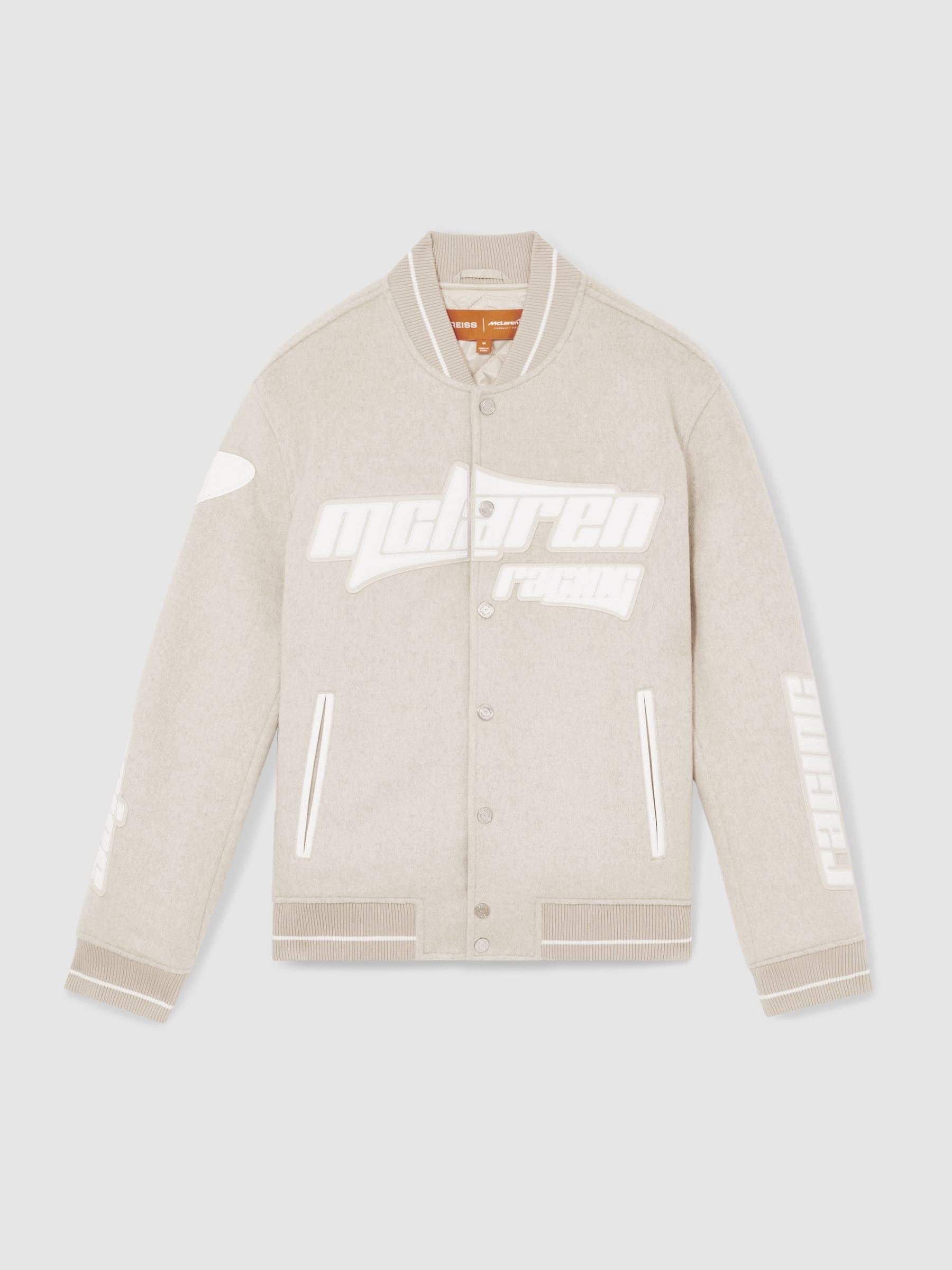 Reiss Reiss Oatmeal Melange Track McLaren F1 Team Brushed Bomber Jacket | Next US