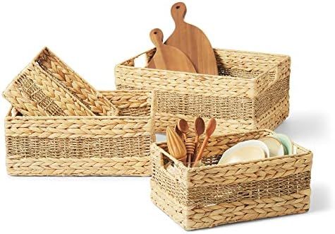 Artera Large Wicker Storage Basket - Set of 4 Woven Water Hyacinth Baskets with Handle, Large Rectan | Amazon (US)