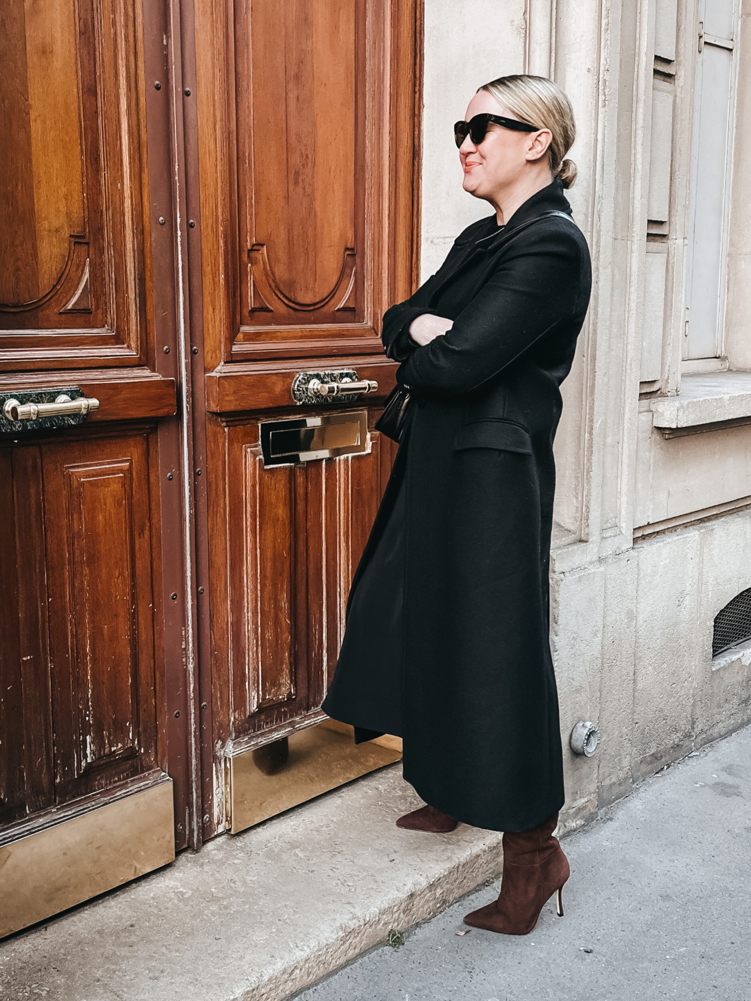 Silk midi skirt slip skirt from M.M.Lafleur (M)
Sézane sweater (S)
Long wool tailored coat winter coat (M) from Massimo dutti
Knee high boots from Larroude 

#LTKSeasonal