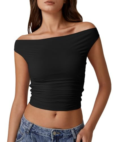 QINSEN Tank Tops for Women Cowl Neck Crop Top Ruched Side Camisole Shirts Black L | Amazon (US)
