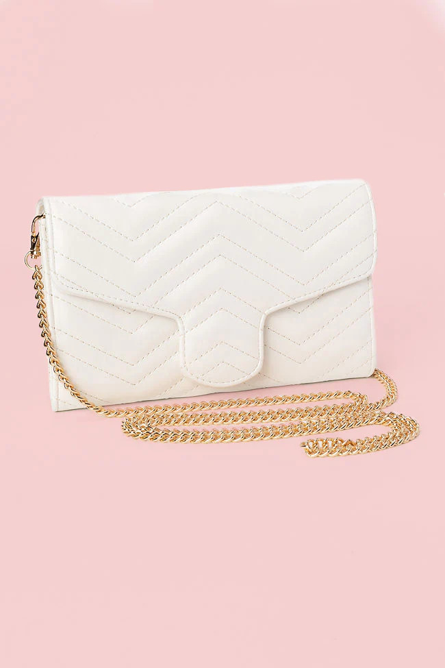 White Chevron Crossbody Purse | Pink Lily
