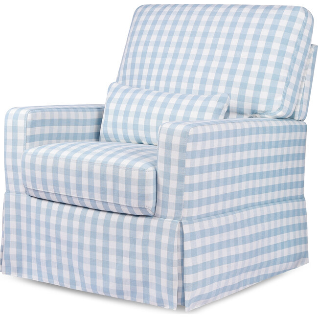 Maisonette x Namesake Crawford Pillowback Comfort Swivel Glider, Blue Gingham | Maisonette