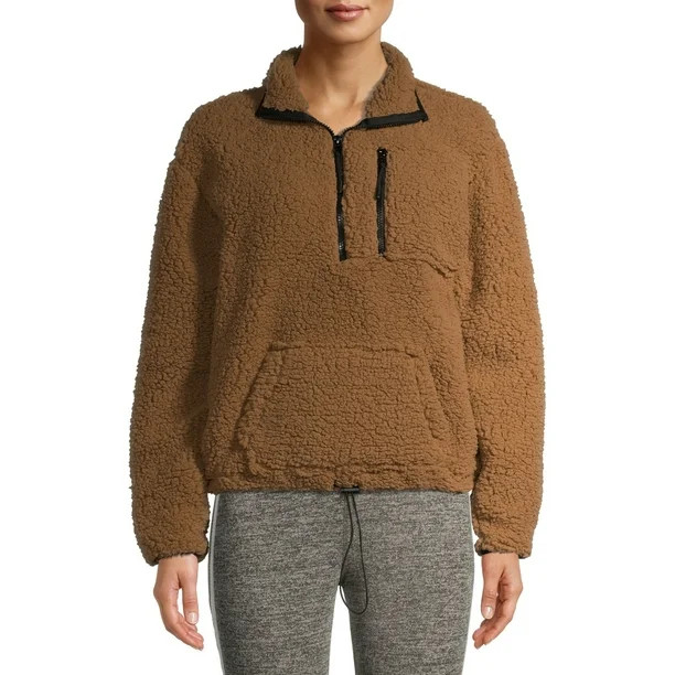 No Boundaries Juniors' Cinched Waist Half-Zip Sherpa Pullover | Walmart (US)