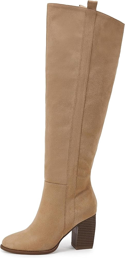 Womens Pointed Toe Knee High Boots Faux Suede Side Zipper Chunky Block Heel Stretch Winter Thigh ... | Amazon (US)