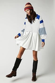 SAUKOLE Women’s Oversized Casual Sweatshirt Patchwork Dress Fall Long Sleeve Trendy Lapel Neck ... | Amazon (US)