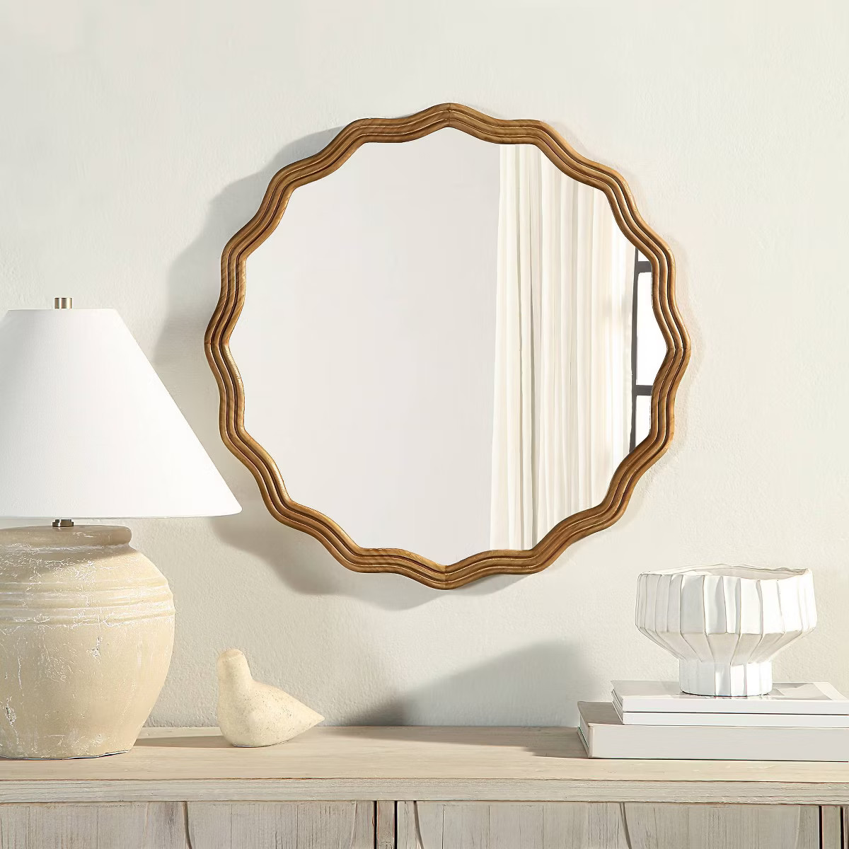 Holli Furniture Circle Wood Wall Mirror Natural Wood | Target