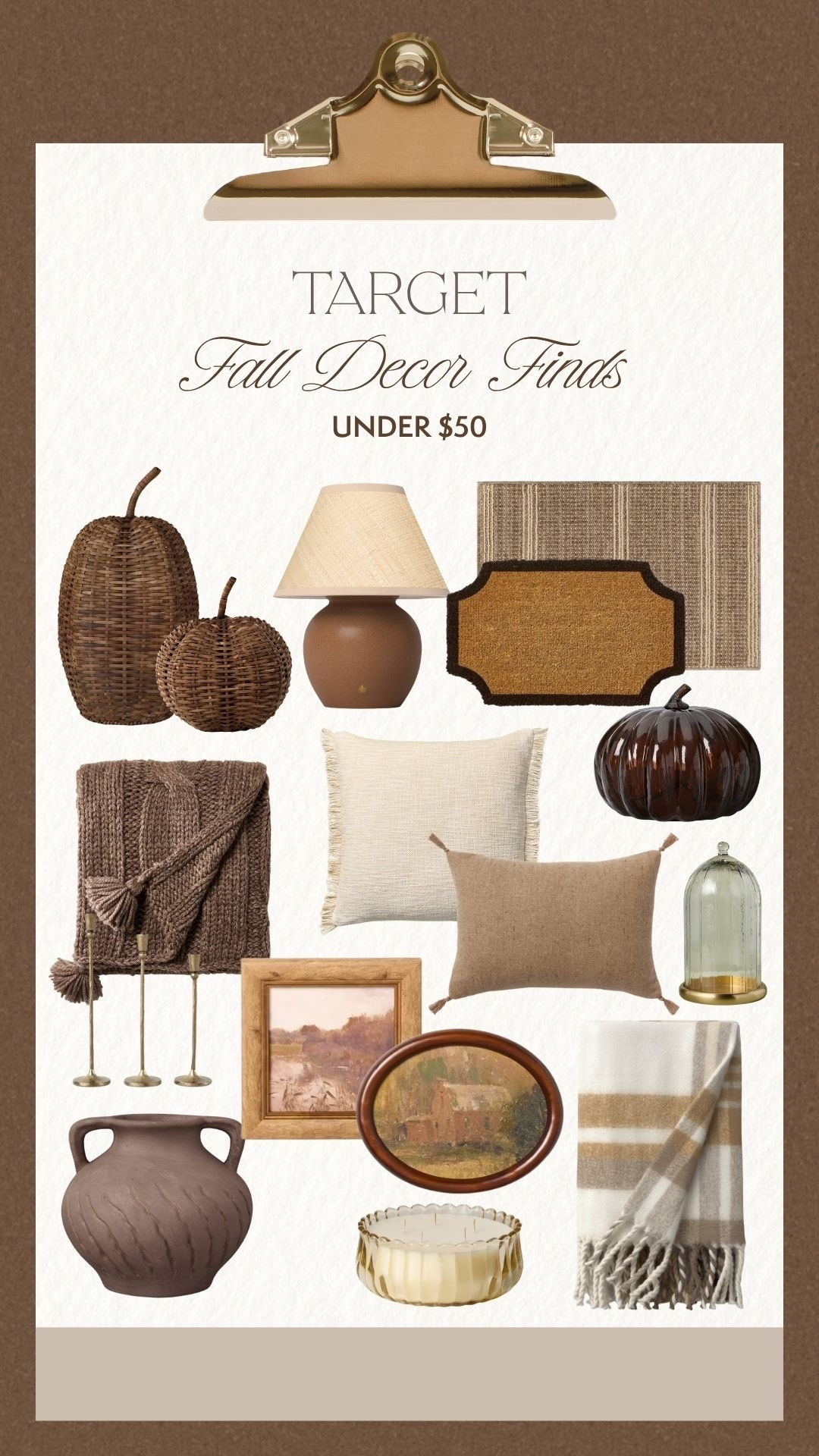 Fall decor finds at Target under $50. 🍂🤎 Cozy textures, warm neutrals and timeless pieces that make your home feel instantly ready for fall.

#studiomcgee #hearthandhand #threshold #targetfinds #targetstyle #falldecor #fallhome #affordabledecor #neutralhome #cozyhome #seasonaldecor #homefinds

#LTKSeasonal #LTKHome