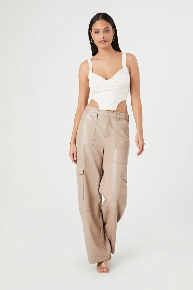 Women's Faux Leather Cargo Pants in Brown Medium | Forever 21