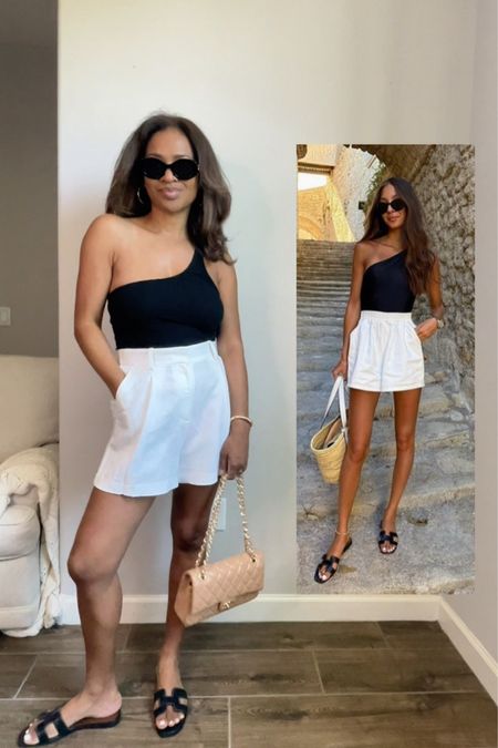 Today’s Pinterest recreation look! Linking a  couple of similar tops! Wearing a size 4 in the linen shorts! Sandals are TTS 

#LTKFindsUnder100 #LTKStyleTip #LTKFindsUnder50