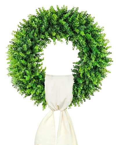 DDHS 20'' Boxwood Wreaths Front Door Artificial Spring Wreath. Wreaths for Front Door Farmhouse Wedding Green Year Round Indoor Outdoor for Summer Wreath St Patricks Day Decorations -(Hello Sign) | Amazon (US)