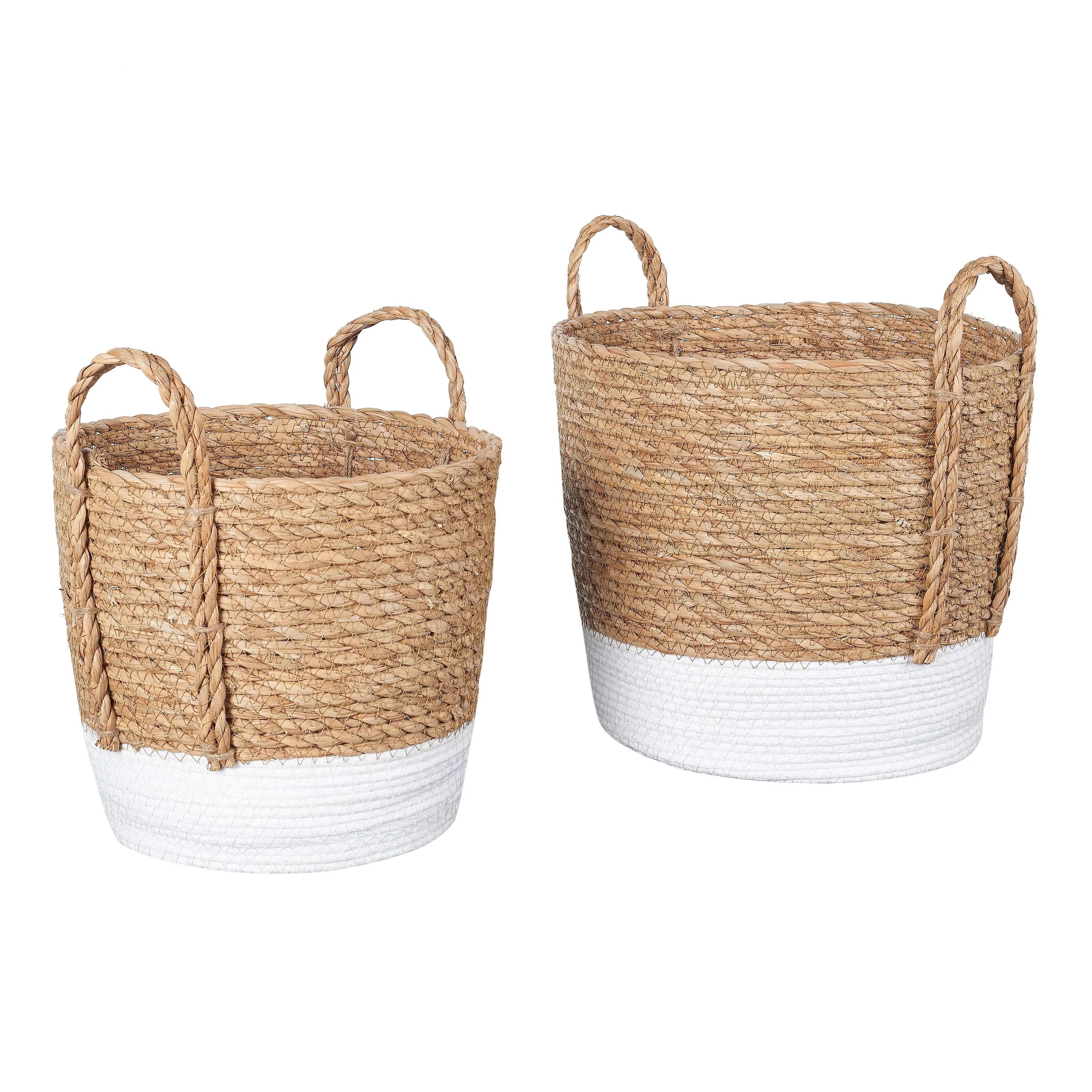 Better Homes & Gardens Round Seagrass Baskets, Natural, White, Set of 2, Medium & Small - Walmart... | Walmart (US)