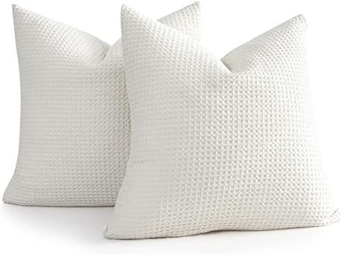 COCOPLOCEUS 26x26 Euro Sham Pillow Covers Set of 2 Cotton Euro Shams Waffle Weave Pillow Shams , ... | Amazon (US)