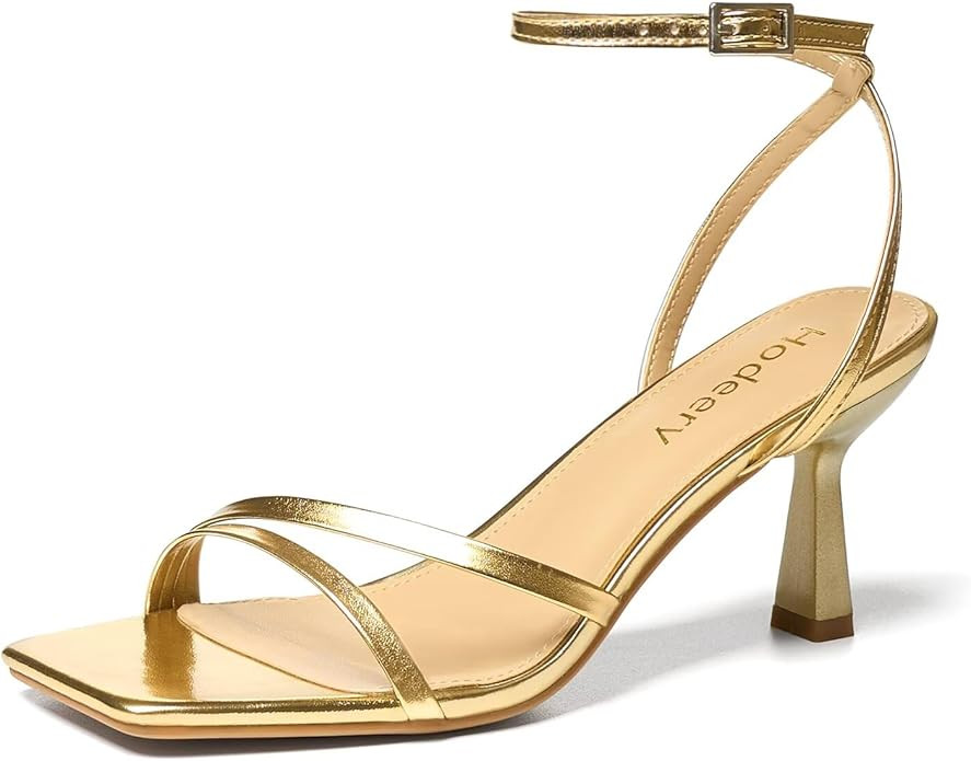 Strappy Sandals For Women Stiletto Kitten Heels Ankle Strap Sandals Square Open Toe Sexy Comfort ... | Amazon (US)