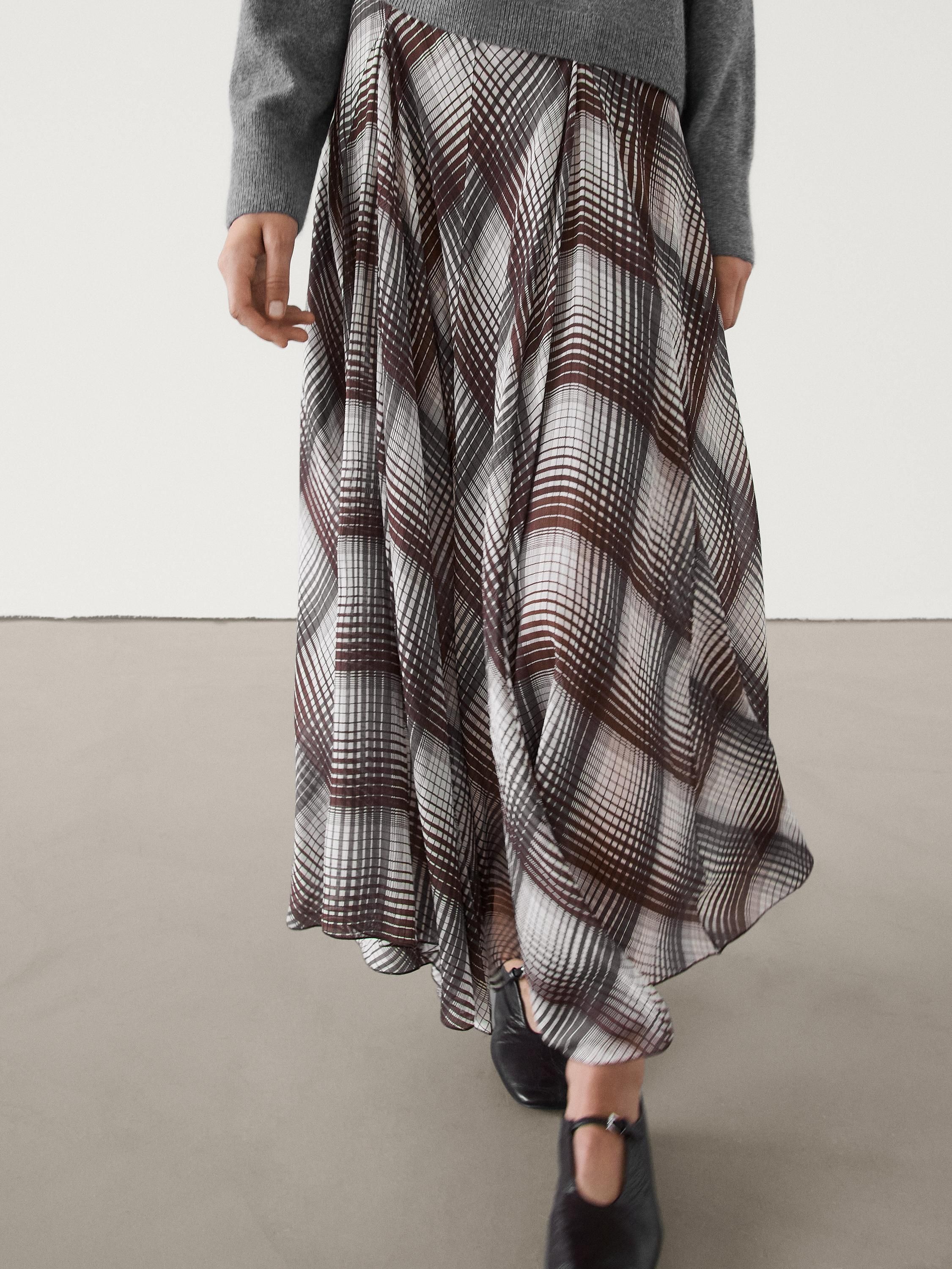 Long flared skirt with checked detail | Massimo Dutti (US)