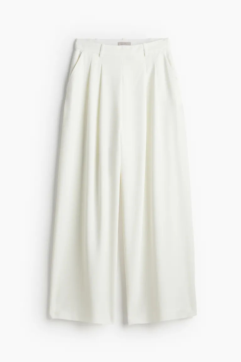 Wide-leg Dress Pants - High waist - Long - White - Ladies | H&M US | H&M (US + CA)