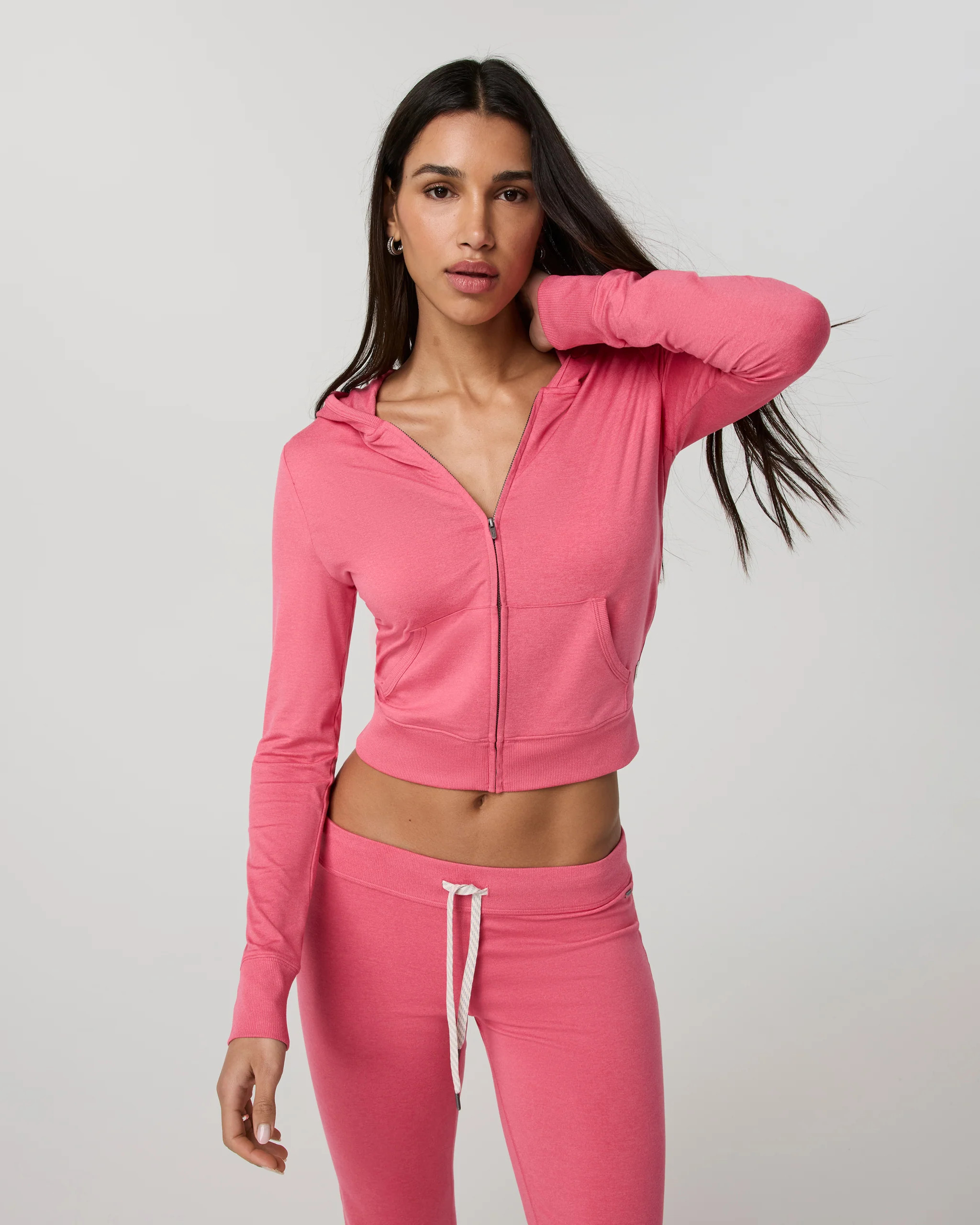 Halo Mini Full Zip Hoodie – Sunset Pink Heather Fitted Hoodie – Vuori | Vuori Clothing (US & Canada)