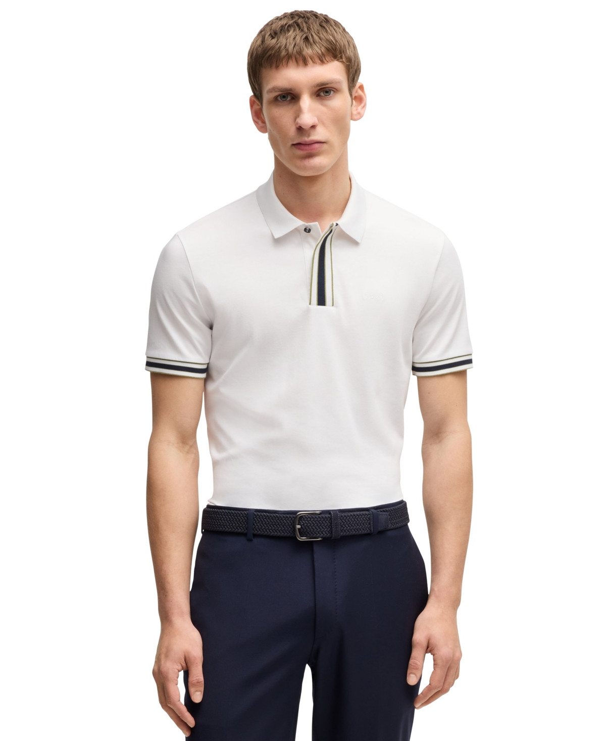 Boss by Hugo Boss Men's Contrast Tipping Interlock-Cotton Polo Shirt - White | Macy's