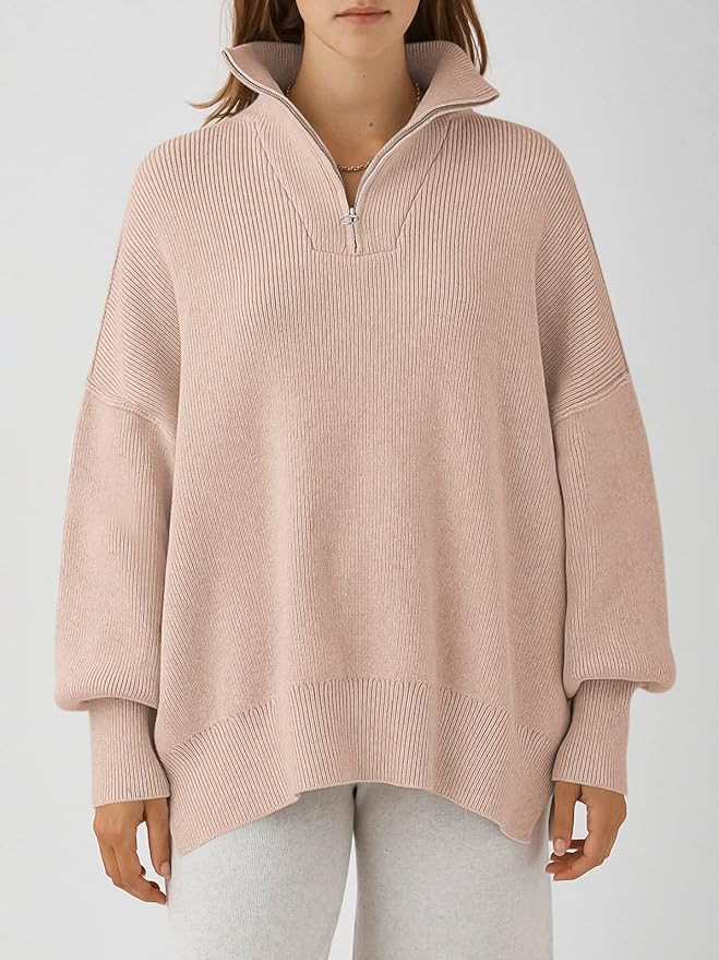 ANRABESS Women's Long Sleeve 1/4 Zipper Collar Drop Shoulder Oversized Slouchy Sweatshirt Pullove... | Amazon (US)